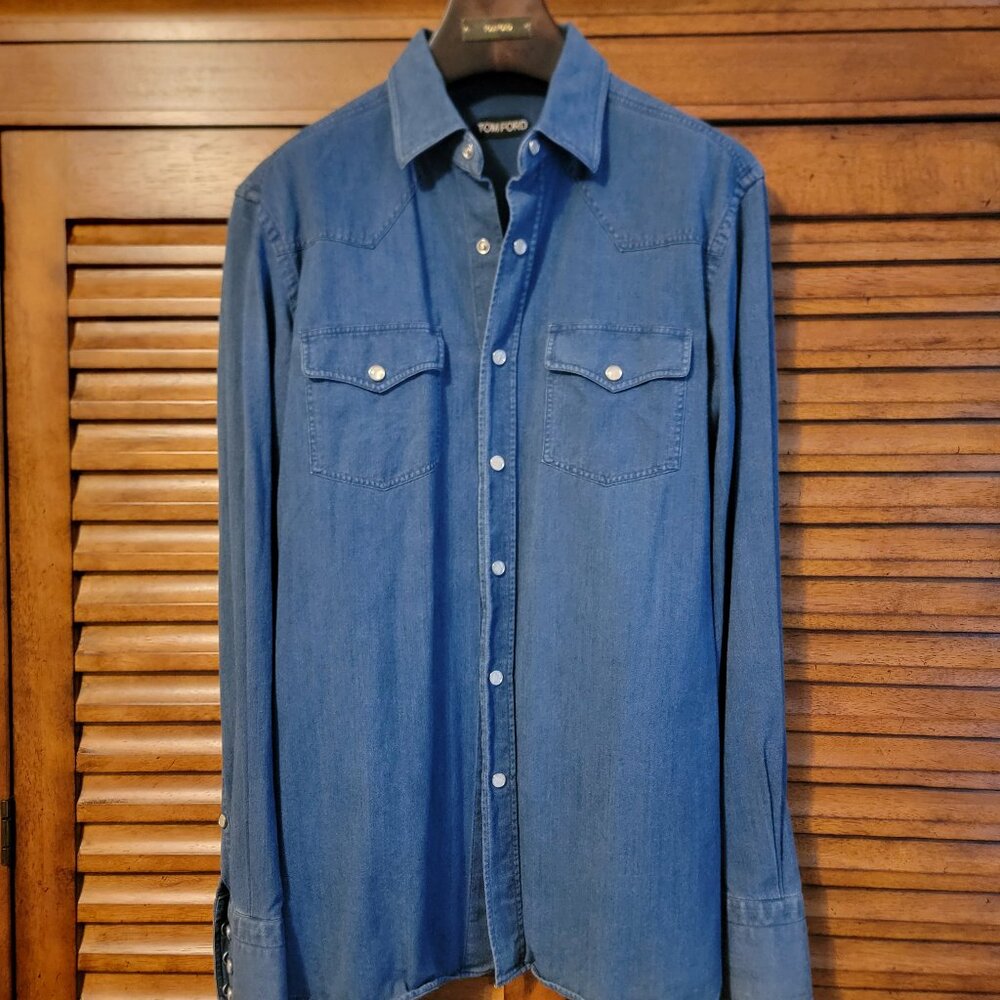 TOM FORD MENS VINTAGE WESTERN SHIRT Blue 40x15.75 SIZE